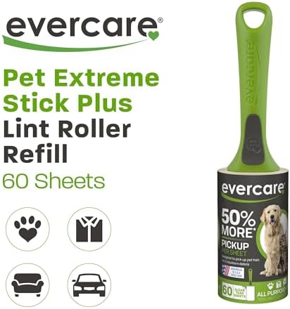 Evercare Giant Extreme Stick Lint Roller Brushes with 60 Easy-Peel Sheets, Pack of 5 Refillable Lint Rollers for Hair and Debris (300 Sheets Total) - Image 2