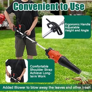 52cc Power Broom for Artificial Turf,2.3HP Handheld Grass Brush Sweeper with with Blower,2-Stroke Gas Snow Broom for Driveway,Lawn,Turf,Artificial Grass,Farms,Streets Cleaning