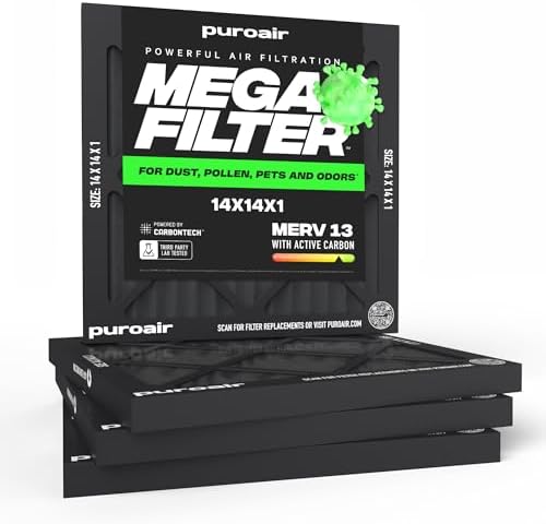 PuroAir MegaFilter 14x14x1 Air Filter MERV 13 HVAC Furnace Filter (4-Pack) by PuroAir