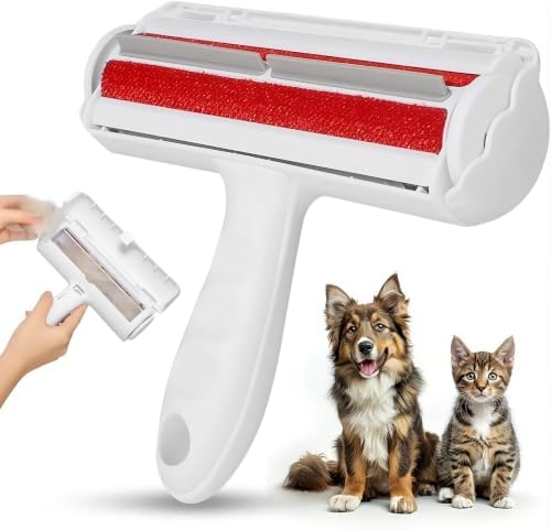 EcoPet's Pet Hair Remover ?€? Reusable Lint Roller for Cat & Dog Fur on Furniture, Clothes, Couch, Carpet, Car, Rugs & Bedding ?€? Portable Hair Removal Tool, Eco-Friendly, Upgraded Handle (White & Red) by Unknown