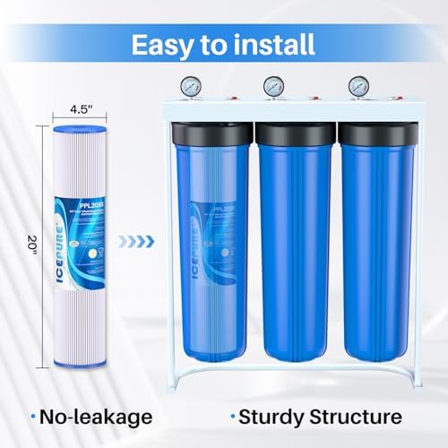 ICEPURE 20 Micron 20" x 4.5" Whole House Pleated Sediment Filter, 2Pack - Image 2
