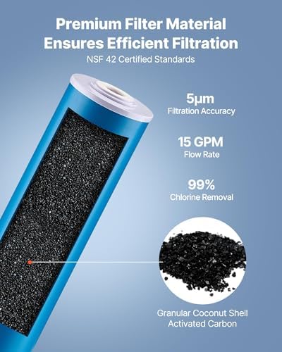 VEVOR GAC Filter, Universal Fit 20 x 4.5 in Granular Activated Carbon Replacement - for Whole House Water Filter Systems, Reduces Chlorine, Chemicals, VOCs, Bad Taste & Odor - Image 3