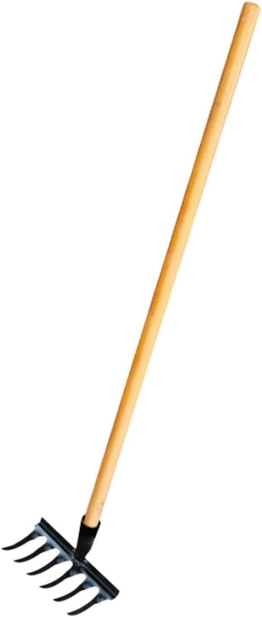 Garden Tool for Soil Preparation Wooden Handle Rake for Flower Beds, 6 Teeth 19x12x10cm