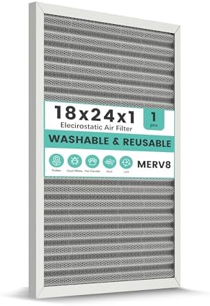 18x24x1 Reusable Air Filter, Washable, Electrostatic HVAC AC Furnace Filter, Merv 8, Lasts a Lifetime, Breathe Safe at Home or in the Office (Actual Size:17.44x23.46x0.82 Inch) by KEYINGXUAN