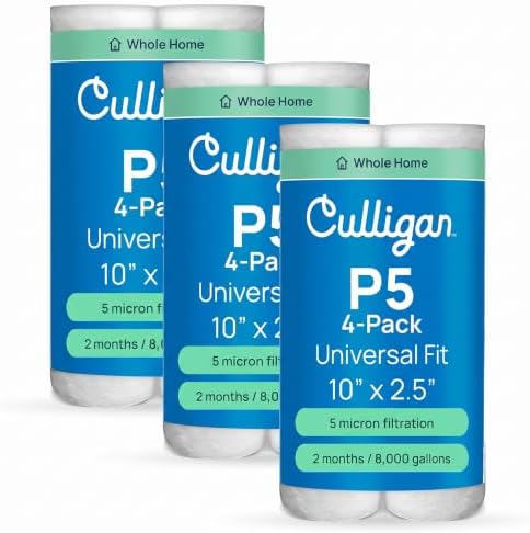 Culligan P5 Whole House Water Filter - Premium Water Filter Reduces Sediment, Dirt & Scale Particles for Clean Drinking-Water - 8,000 Gallons, White, Value 4-Count, (Pack of 3) by CulliganWater
