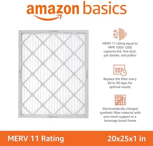 Amazon Basics 20x25x1 Air Filter 6-Pack, MERV 11 AC Furnace Filters, Dust, Pet, Allergen Control , Electrostatic, Removes Lint (Actual Size: 19.75" x 24.75" x 0.75") - Image 2