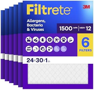 Filtrete 24x30x1 Air Filter, MERV 12, MPR 1500, 6 HVAC Filters by Filtrete