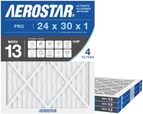 Aerostar Air Filter 24x30x1 MERV 13 AC Filter, HVAC, Furnace Filter, 4 Pack by AirFiltersDelivered