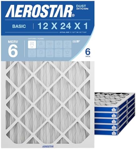 Aerostar Air Filter 12x24x1 MERV 6 AC Filter, HVAC, Furnace Filter, 6 Pack by AirFiltersDelivered