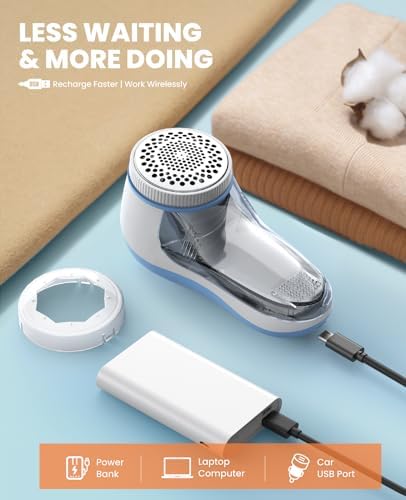 POPCHOSE Fabric Shaver, Lint Shaver with 6-Leaf Blade, Rechargeable | Lint Remover with Type-C Fast Charing Port, Sweater Defuzzer, Clothes Shaver for Couch, Furniture, Blanket, Remove Pilling - Image 4