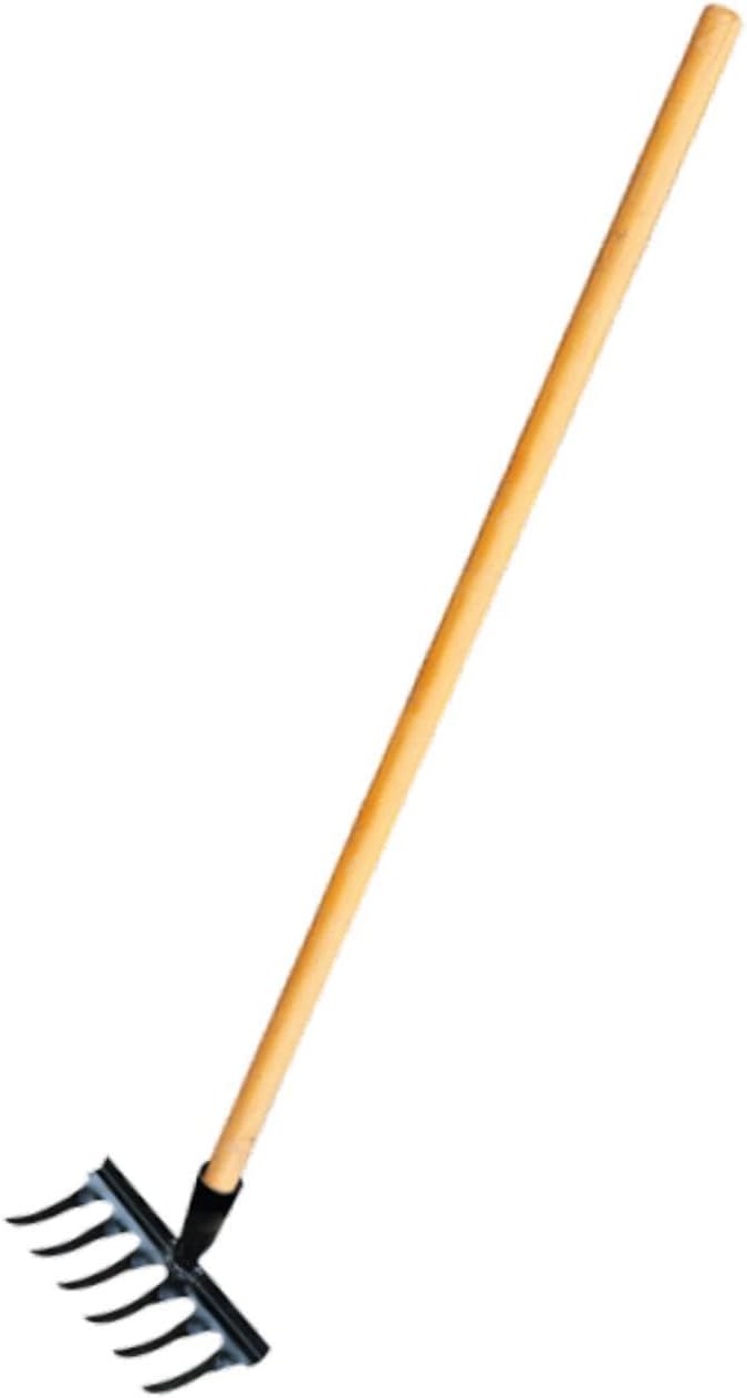 Garden Tool for Soil Preparation Wooden Handle Rake for Flower Beds, 6 Teeth 19x12x10cm