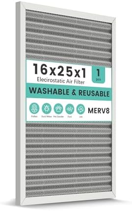 16x25x1 HVAC Furnace Air Filter, Reusable Washable Electrostatic Furnace Filter, MERV 8, Lasts a Lifetime, Breathe Fresher, Home And Office (Actual Size:15.5x24.65x0.82 Inch) by KEYINGXUAN