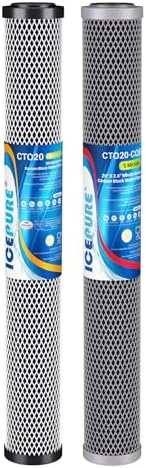 ICEPURE 2.5"x 20" Whole House Carbon Sediment Water Filter High Capacity Combo Kit, Carbon Block Cartridge and Activated Carbon Heavy Metal Removal Filter Replacement for C1-20, EP-20, F3WCB32 by ICEPURE