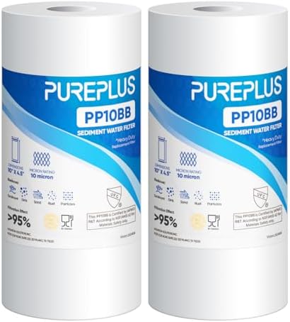 PUREPLUS 10 Micron 10"x4.5" Whole House Sediment Water Filter, 2 Pack by PUREPLUS
