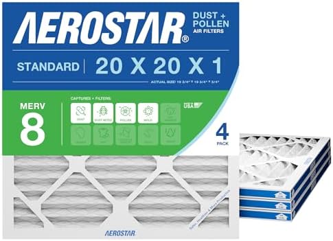 Aerostar Air Filter 20x20x1 MERV 8 AC Filter, HVAC, Furnace Filter, 4 Pack by AirFiltersDelivered