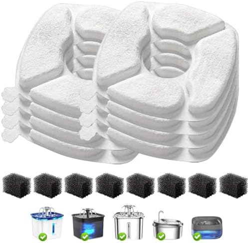 16 Pcs Cat Water Fountain Replacement Filters-8 Pack Cat Fountain Filters with 8 Pack Sponges, Enhanced Compatibility Pet Fountain Filter Fit for 95oz/2.8L 135oz/4L 67oz/2L Pet Drinking Fountain by Unknown