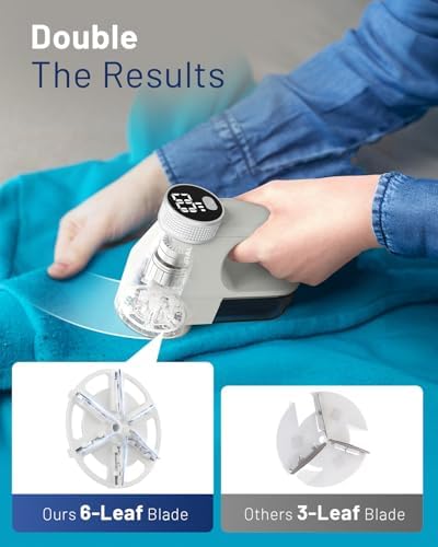BEAUTURAL Fabric Shaver and Lint Remover, Rechargeable Sweater Defuzzer | LED Display, 3-Speed Settings, 6 Leaf Blades, Portable Pilling Remover for Clothes, Furniture, Blankets - Image 2