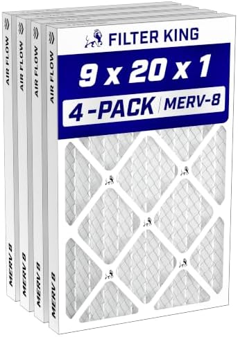 Filter King 9x20x1 Air Filter MERV 8, AC Furnace Filters (4-Pack) by FilterKing