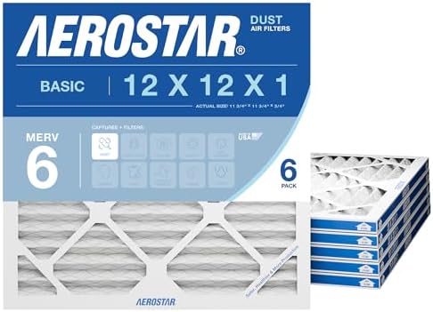 Aerostar Air Filter 12x12x1 MERV 6 AC Filter, HVAC, Furnace Filter, 6 Pack by AirFiltersDelivered