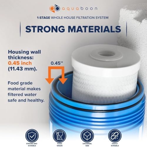 Aquaboon Whole House Water Filter System for Well Water with 5 Micron 10x4.5 Carbon Block Chlorine Reduction Cartrige | NSF Certified, Pressure Gauges & Releas, Wrench, Bracket 1" NPT - Image 5