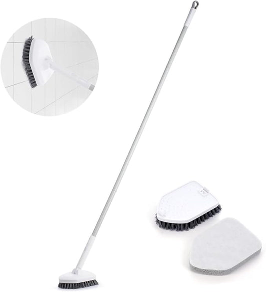 2 in 1 Tub and Tile Scrubber, Extendable Bath Cleaning Scrubber Tool with Long Handle, Bathroom Tile Cleaner, 180-Degree Rotating Scrubber