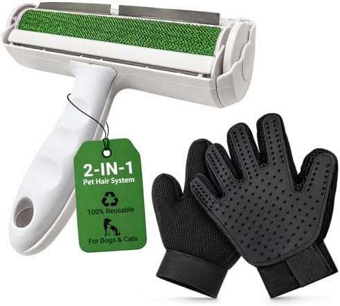 Pet Hair Remover Roller with 2 Grooming Gloves ?€? Reusable Lint Remover for Dogs and Cats (Green) by Unknown
