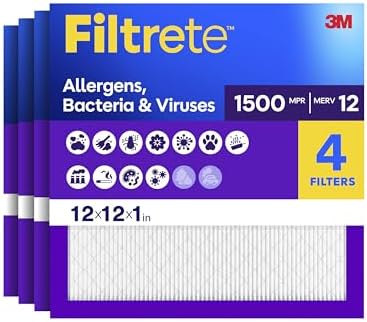 Filtrete 12x12x1 Air Filter, MERV 12, MPR 1500, 4 HVAC Filters by Filtrete