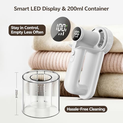 Rechargeable Fabric Shaver, 2-in-1 Lint Remover with 6-Blade | For sweaters, blankets, coats and cloth upholstery, with 200ml container, LED display, USB-C charging and 3 speeds - Image 5