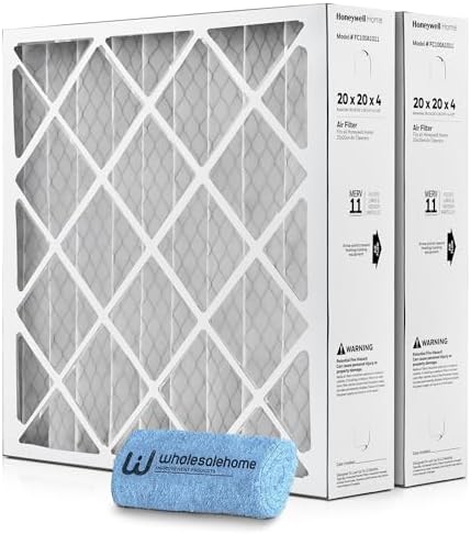 20x20x4 Air Filter Replacement MERV 11, FC100A1011 Pleated HVAC AC Furnace Filters with Wholesalehome Cleaning Cloth, 2-Pack (Actual Size: 19.94 x 19.75 x 4.38 Inches) by Wholesalehome