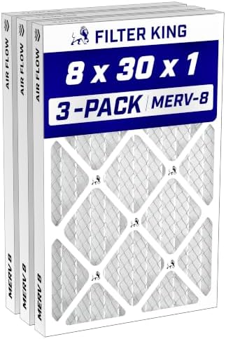 Filter King 8x30x1 Air Filter MERV 8, AC Furnace Filters (3-Pack) by FilterKing