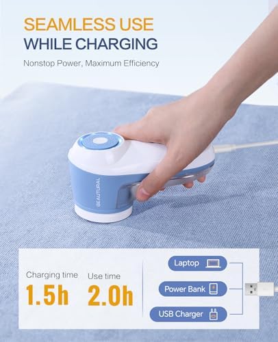 BEAUTURAL Fabric Shaver and Lint Remover, Rechargeable Sweater Defuzzer | 6-Leaf Blades, Electric Clothes Shavers to Trim Fuzz and Pills, Remove Pilling for Clothing, Furniture, Couch, Blanket - Image 4