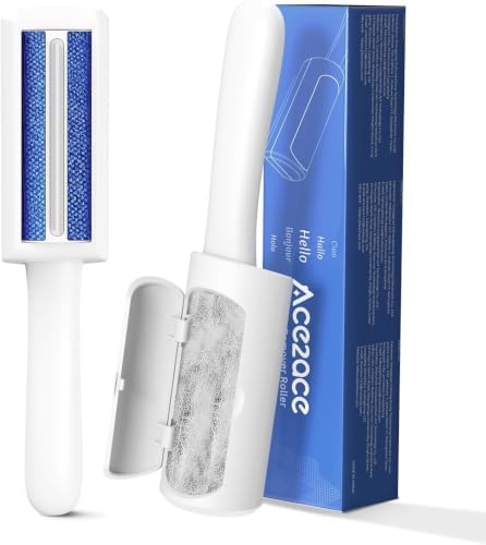 ACE2ACE Mini Pet Hair Remover for Clothes, Reusable Lint Roller for Clothes | Self Clean Cat Hair Remover with Fur Bin, Dog Hair Remover for Couch, Furniture, Carpet, Sofa and Bedding (White-Mini) by ACE2ACE
