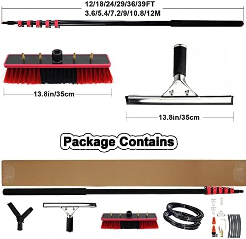 4M-12M Window Cleaning Kit - Telescopic Water Fed Pole with Squeegee & Brush for Outdoor Glass, Solar Panels, Roofs - Extendable Cleaning Solutions for Home & Commercial Use
