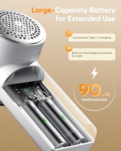 Fabric Shaver, Lint Remover Rechargeable,6-Blade Lint Remover | LCD Display & 3 Speeds, Portable for Clothes, Sweaters, Couches, Blankets, Includes 3 Replacement Blades, Pearl white - Image 6