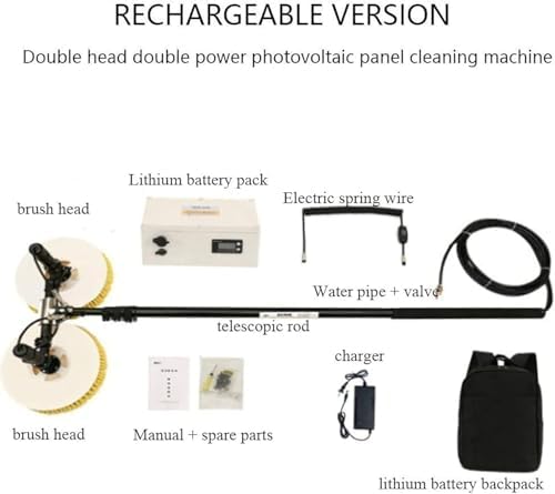 Electric Solar Panel Cleaning Brush with Telescopic Rod, 3.5M/5.5M/7.5M, Automatic Double Disc Water Sprayer, Battery-Powered Roof Cleaning Tool, 18ft Version
