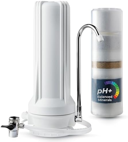 iSpring CT10-W Countertop Water Filter, Multi-Layer Faucet Water Filter System with Versatile Faucet Adapter, Reduces Heavy Metals, Bad Odor, and Chlorine, White by iSpring