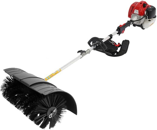 52CC 2 Stroke Gas Handheld Sweeper Broom, 2.3HP Gasoline Power Broom Walk Behind Sweeper Cleaning Driveway Tools, Outdoor Hand Held Gas Power Brooms for Snow Sweeping Driveway Turf Lawns
