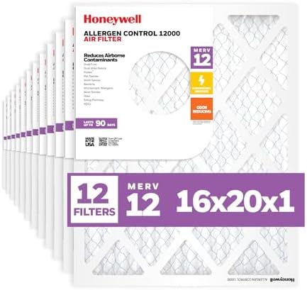 Honeywell 16x20x1 MERV 12 Electrostatic Pleated HVAC AC Furnace Air Filter (12-Pack) | Replacement Filter for Home Use | Made in USA by HoneywellAirComfort