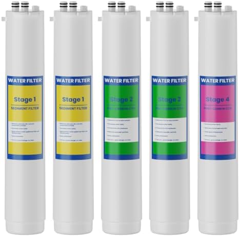 H2O 4 Stage Twist Lock Water Replacement Filters Compatible with Pure Blue H2O 4 Stage PB‑TLRO4H50T Reverse Osmosis Water Filtration System Packs of 5 by Unknown