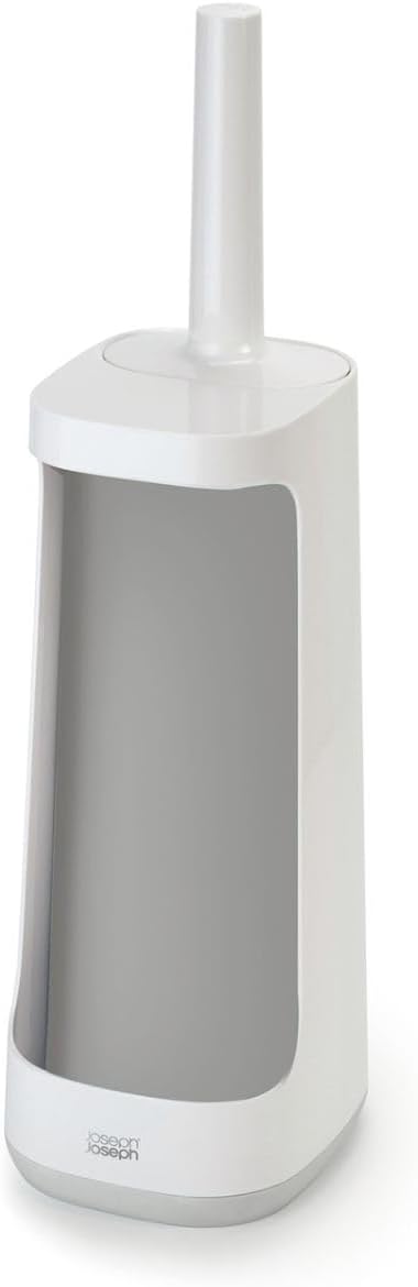Joseph Joseph Flex Plus - Smart Hygienic Silicone Toilet Brush with Storage Bay Caddy, flexible, anti-drip, anti-clog deep clean head - Large, White/Grey