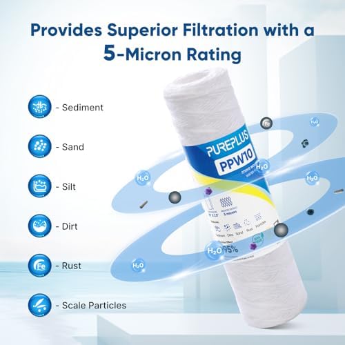 PUREPLUS 5 Micron 10"x2.5" Whole House String Wound Sediment Filter 6 Pack - Image 6