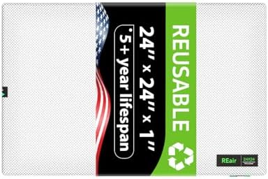 Reair 24x24x1 Extra Replacement Filter without Frame, Washable and Reusable Air Filter 24x24x1 for AC HVAC Furnace, MERV 8 Air Filters Machine Washable, AC Furnace Air Filter without Frame by Reair