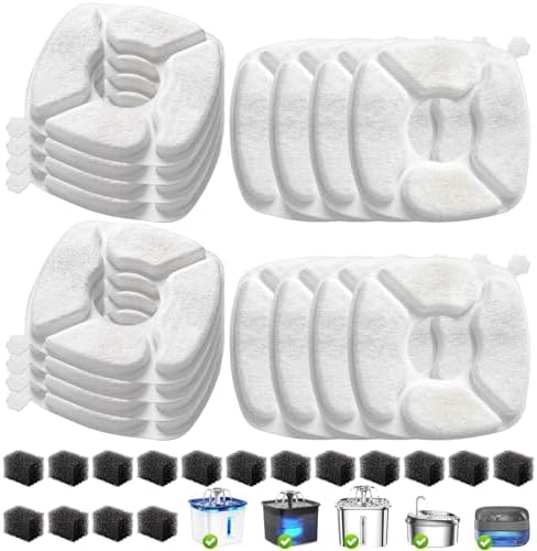 32 Pcs Cat Water Fountain Replacement Filters-16 Pack Cat Fountain Filters with 16 Pack Sponges, Enhanced Compatibility Pet Fountain Filter Fit for 95oz/2.8L 135oz/4L 67oz/2L Pet Drinking Fountain by Unknown