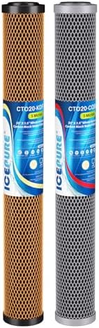 ICEPURE 2.5"x 20" Whole House Water Filter, 2-Stage Water Filtration System Replacement Combo Kit with KDF Cartridge and Activated Carbon Lead Remove Filter, Compatible with C1-20, F3WCB32 by ICEPURE