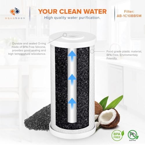Aquaboon 5 Micron 10 x 4.5 Carbon Block Chlorine Reduction, Sediment Reduction Cartrige and Pleated Sediment Water Filter - Whole House Water Filter Replacement, 1-Pack - Image 2