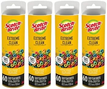 Scotch-Brite 50% Stickier Large Surface Lint Refill, 240 Sheets Total,4Pack | Designed for Removing Fur + Fluff on Couches, Clothes, Dog and Cat Beds, & More, 60 Easy-Tear Adhesive Sheets Per Roll by Unknown