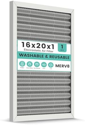 16x20x1 Reusable Air Filter, Washable, Electrostatic HVAC AC Furnace Filter, Merv 8, Lasts a Lifetime, Breathe Safe at Home or in the Office (Actual Size:15.5x19.75x0.8 Inch) by KEYINGXUAN