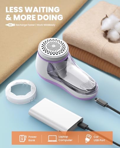 POPCHOSE Fabric Shaver, Lint Shaver with 6-Leaf Blade, Rechargeable | Lint Remover with Type-C Fast Charing Port, Sweater Defuzzer, Clothes Shaver for Couch, Furniture, Blanket, Remove Pilling - Image 4