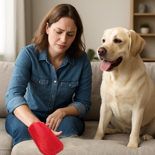4 Pcs Pet Hair Remover Glove Red Pet Fur Removal Mitt Reusable Easy Cleaning Lint Fur Dander Glove for Furniture Clothing - Image 5
