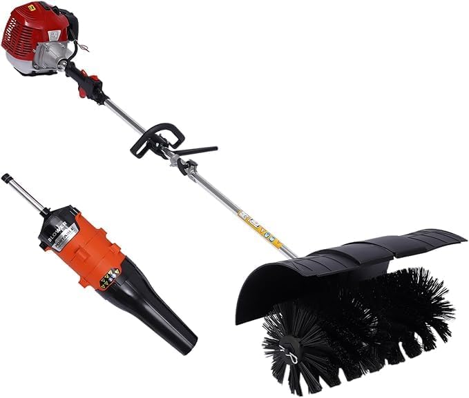 52CC 2 Stroke 2.3HP Gas Power Artificial Grass Cleaner, 1700W Gas Handheld Sweeper with Blower and Large Fuel Tank, Portable Handheld Broom for Sweeping Driveway Grass Patio